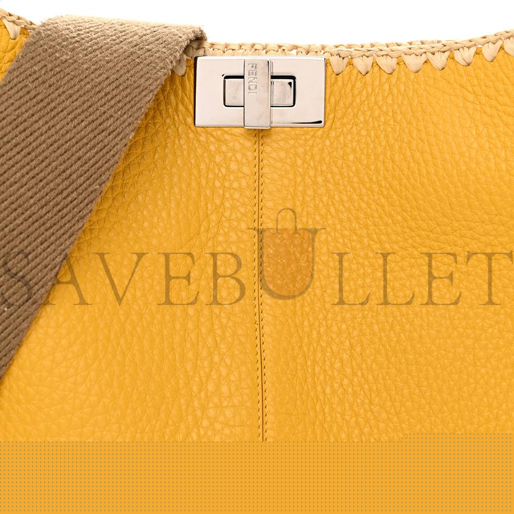 F**di cuoio romano selleria raffia bi-color woven medium peekaboo x-lite sunflower paglia (30*25*15cm)