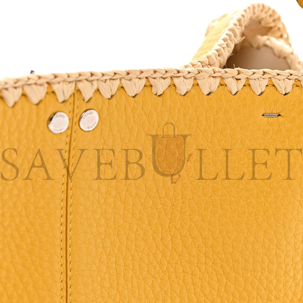 F**di cuoio romano selleria raffia bi-color woven medium peekaboo x-lite sunflower paglia (30*25*15cm)