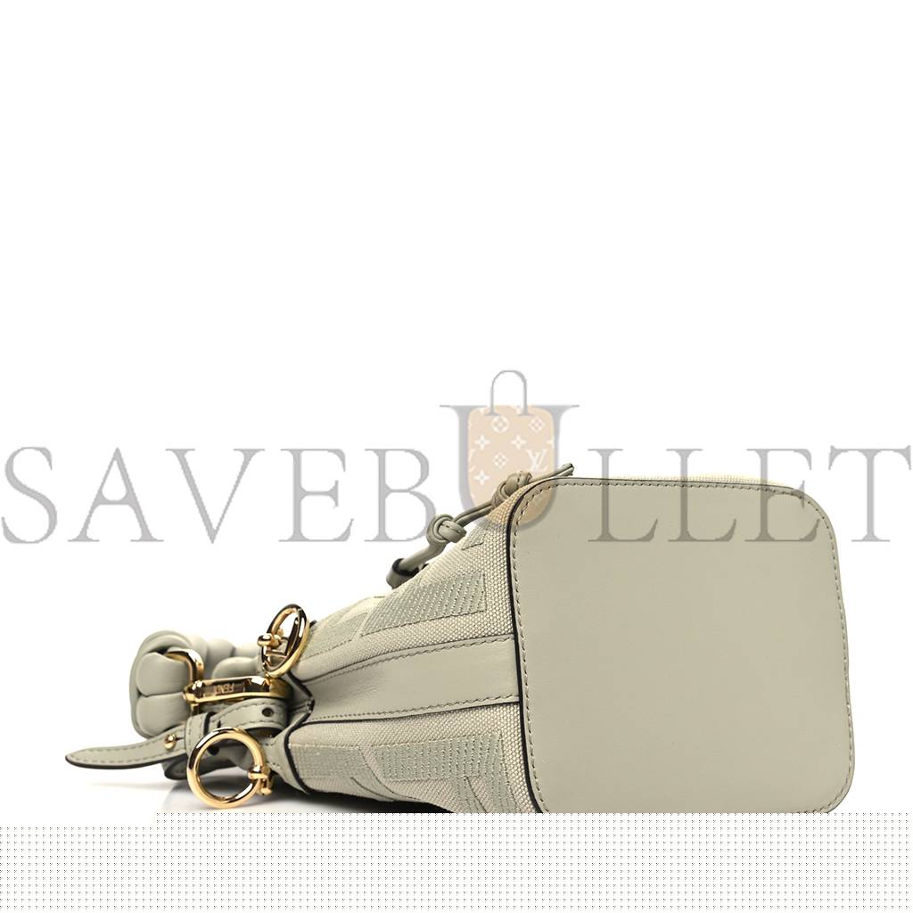F**di canvas vitello grace f is F**di ff embroidered mini mon tresor bucket bag light green (18*12*10cm)