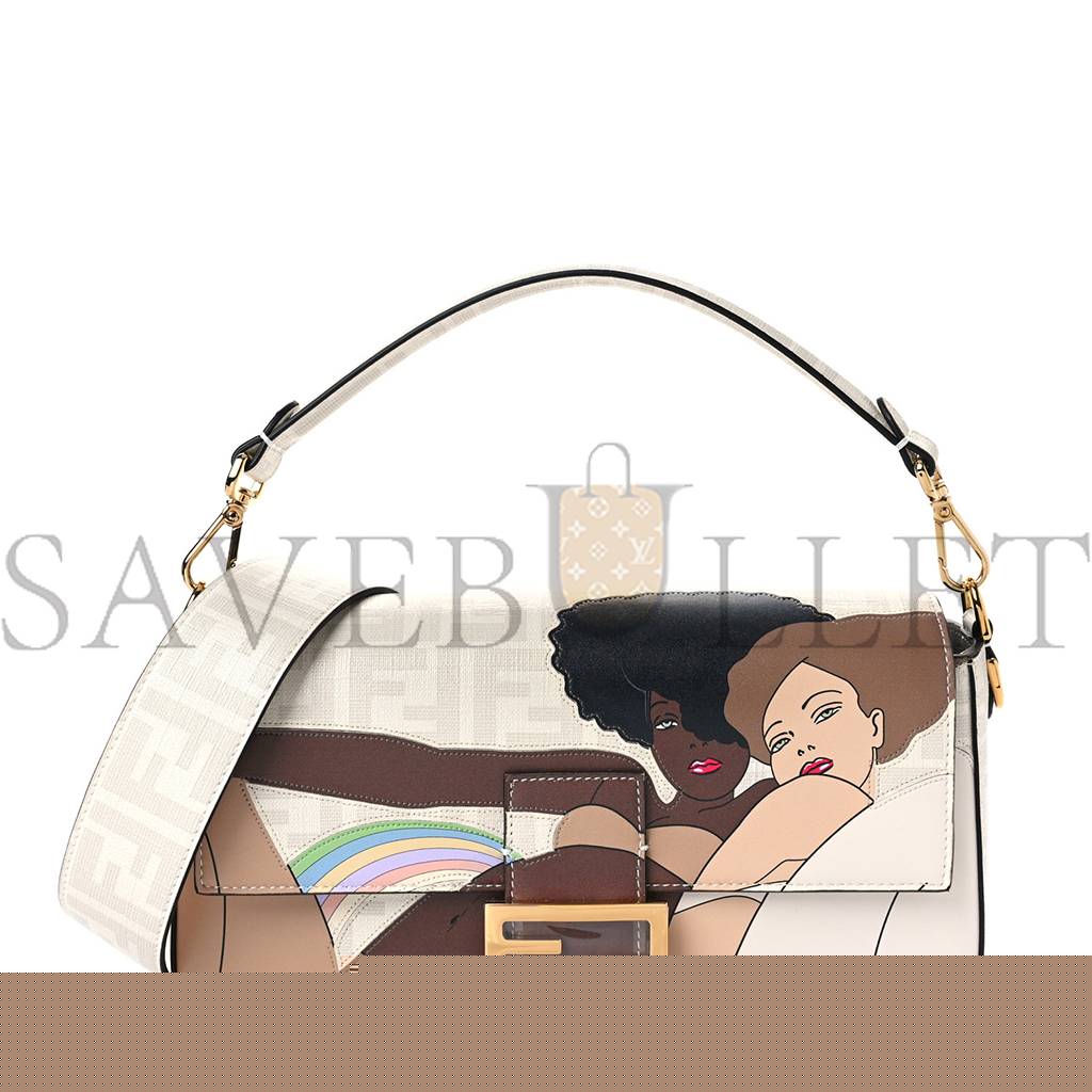 F**di glazed fabric ff bikini girls baguette bianco perla multicolor (27*15*6cm)