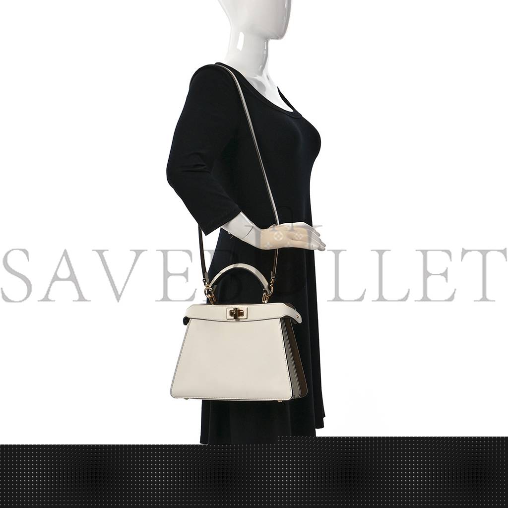 F**di vitello seta nappa plexiglass bi-color peekaboo i see u satchel white ice sand (20*15*9cm)