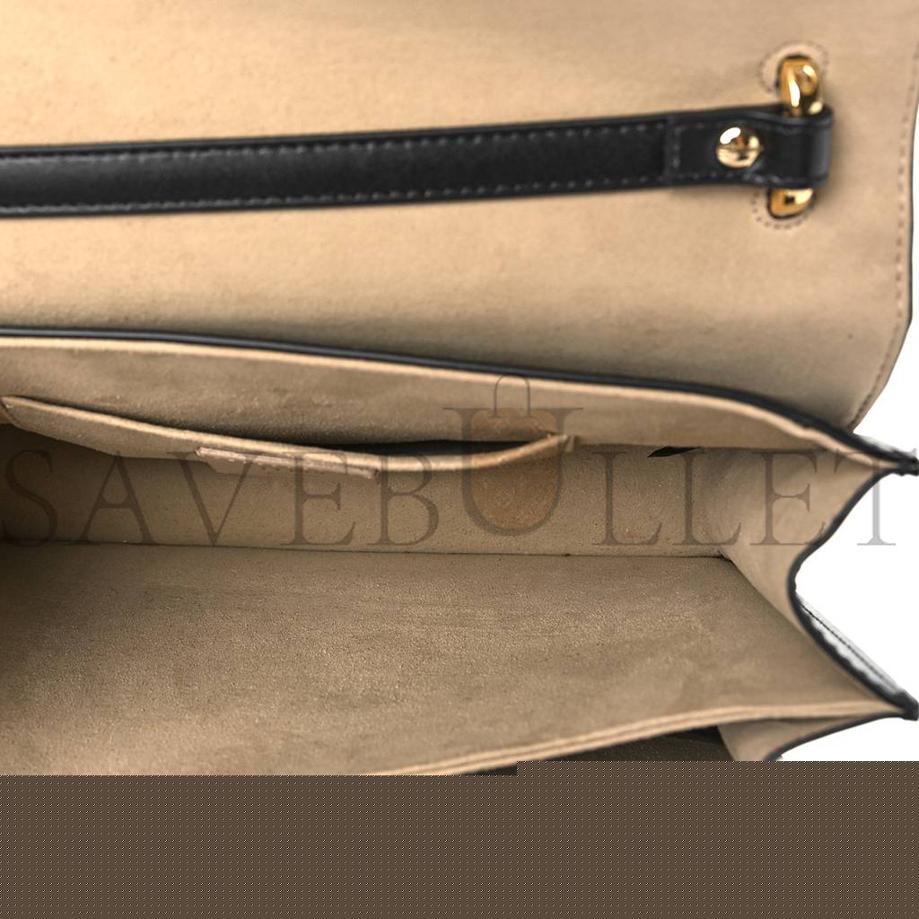 F**di vitello liberty bi-color ff 1974 embossed chain strap kan u shoulder bag black maya (25*20*8cm)